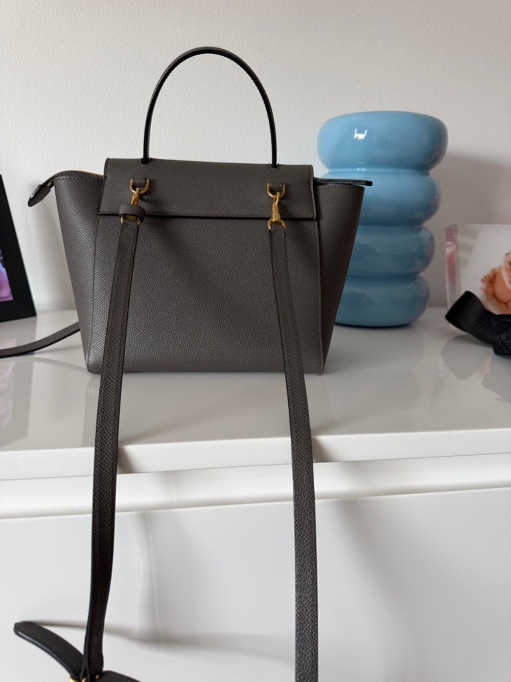 Celine Gray Pebbled Leather Tie-Handle Satchel - Picture 2 of 7